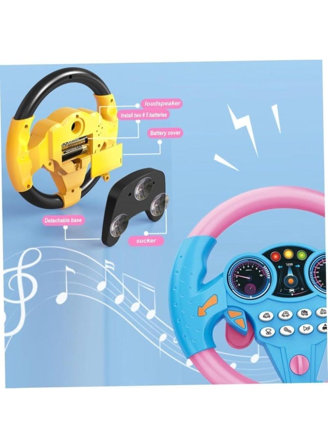 لعبة عجلة قيادة تفاعلية للأطفال من عمر 3 سنوات فأكثر – ألوان وردي وأزرق – مزودة بأزرار وإضاءة ممتعة – تصميم آمن ومتين – تساعد على تنمية المهارات الحركية – سهلة التثبيت – هدية تعليمية ومسلية للصغار - Image 3